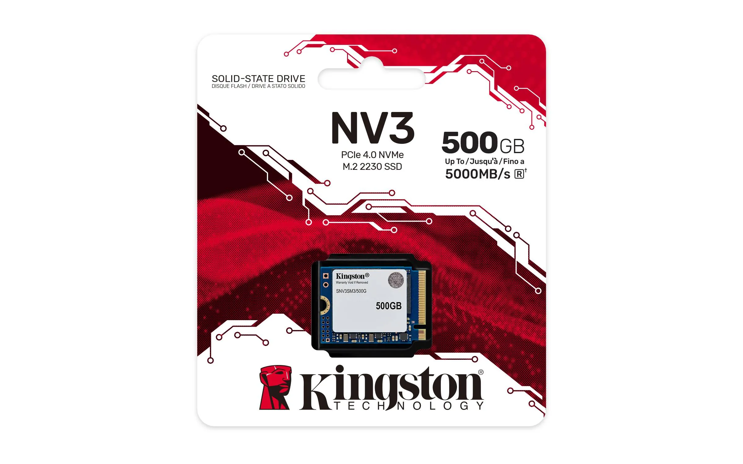 Unidad SSD 500GB M.2?2230 NVMe PCIe 4.0 x4 Kingston NV3 - PCIe 4.0, NAND 3D, R5000/W3000 MB/s 4