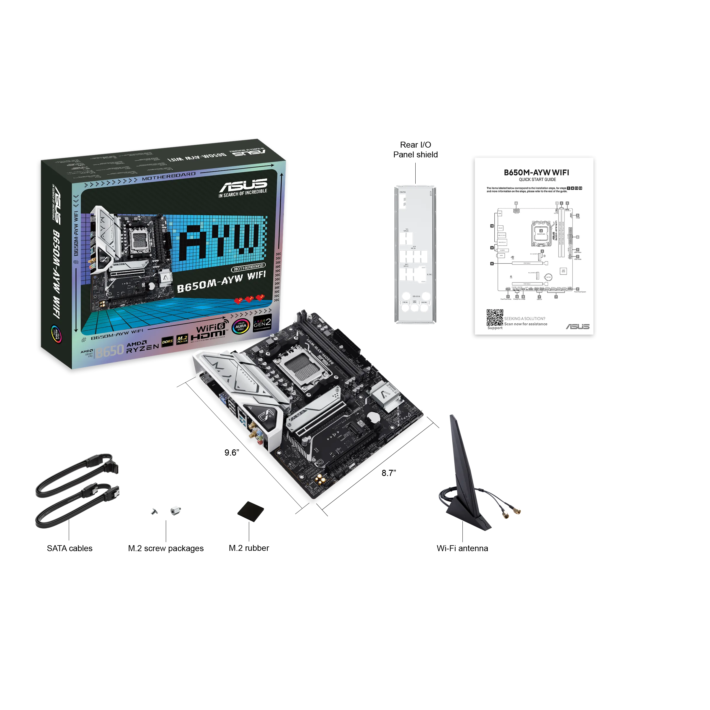 Placa Madre ASUS B650M-AYW WiFi, Socket AM5, 2x DDR5, 2x NVMe, Wi-Fi 6, 2.5 GbE, Micro-ATX 8