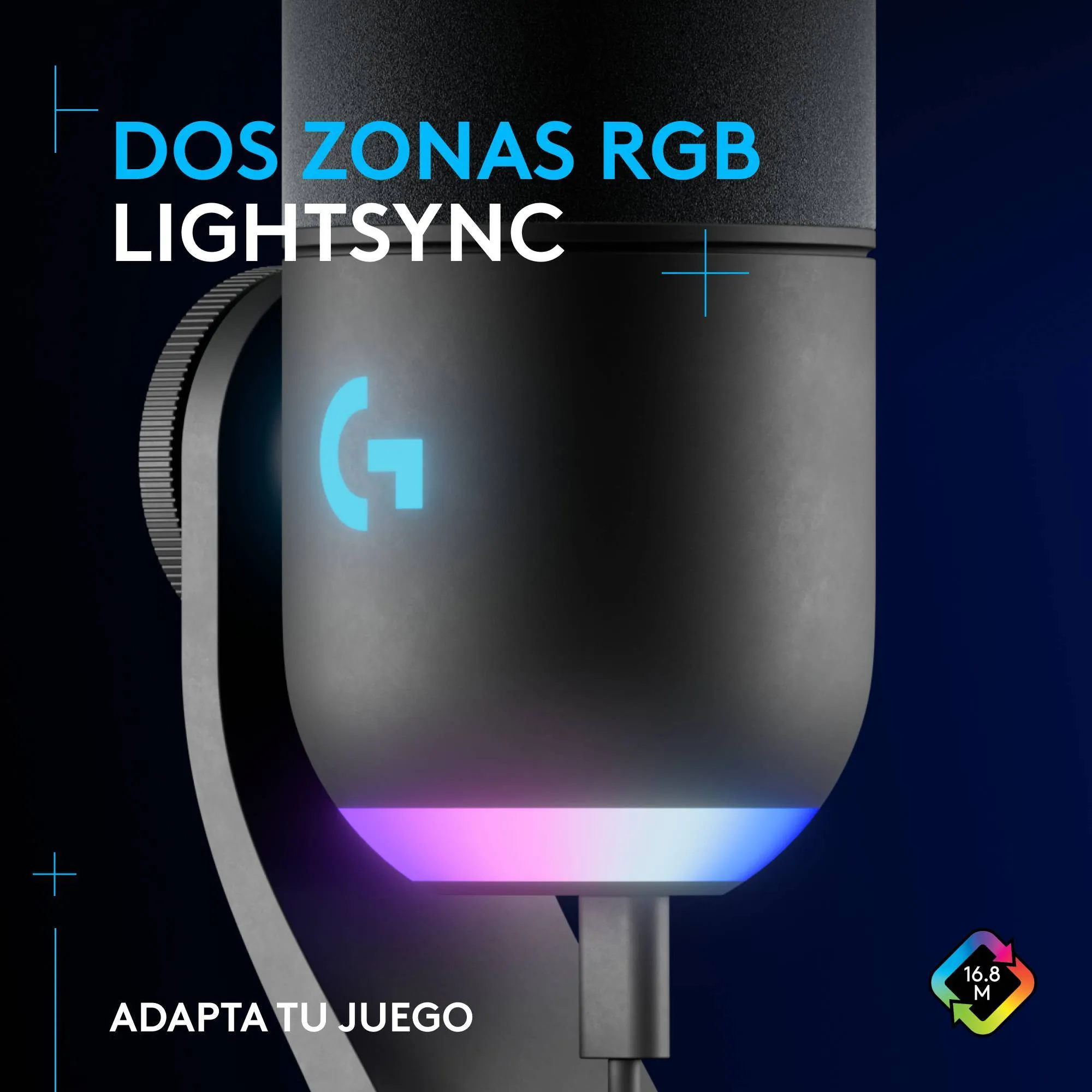 Micrófono Gamer Logitech G Yeti GX, RGB dinámico para gaming con LIGHTSYNC, Blue VO!CE 3