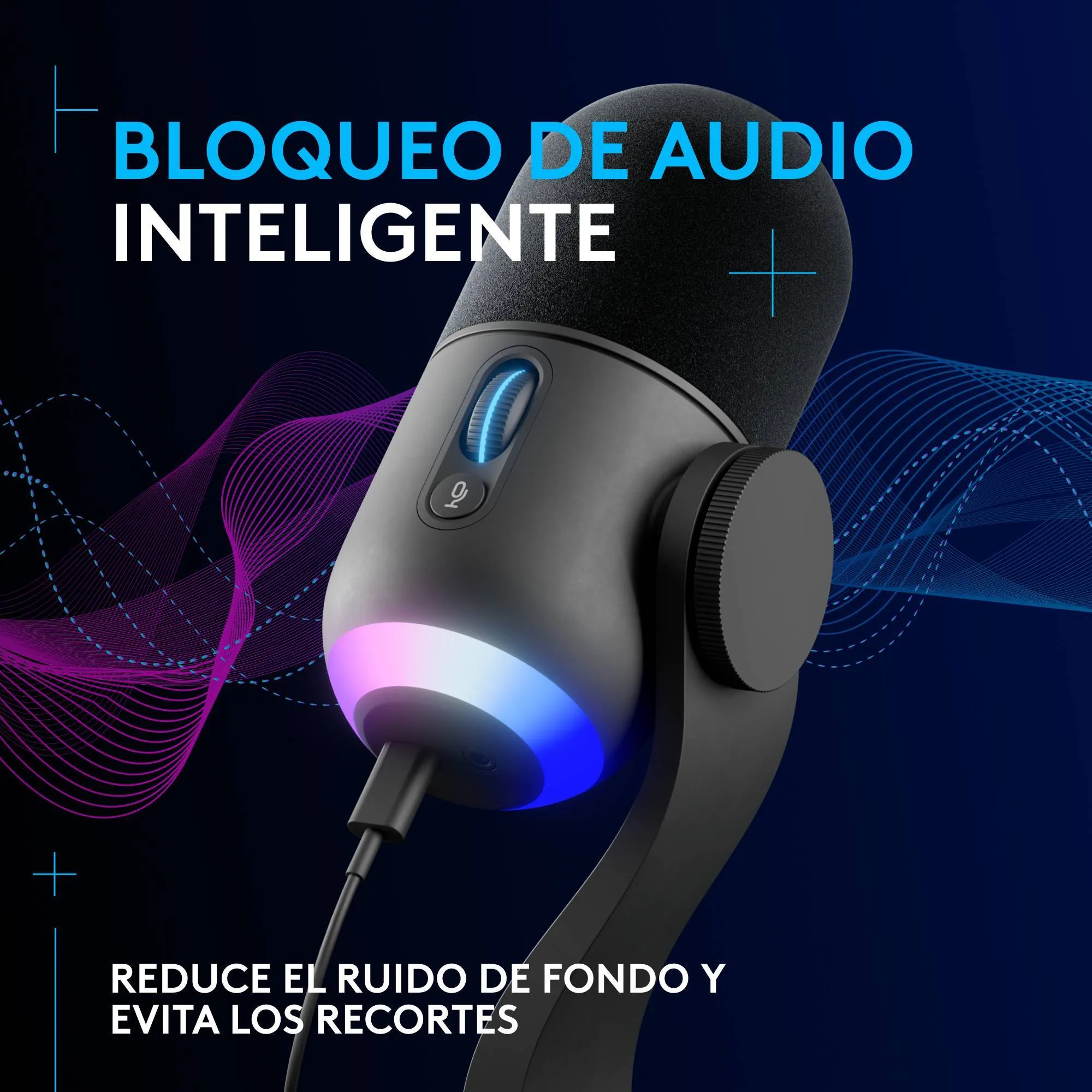 Micrófono Gamer Logitech G Yeti GX, RGB dinámico para gaming con LIGHTSYNC, Blue VO!CE 10
