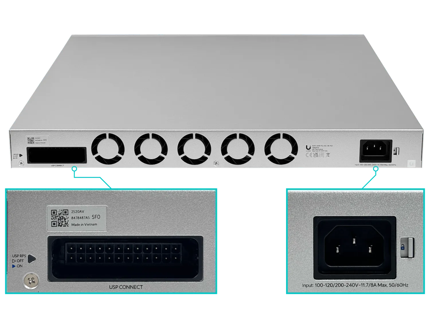 Switch Rack Ubiquiti USW-PRO-XG-48-POE 48 puertos 10GbE + 4x25G SFP28 PoE+++ 1080W potencia maxima 5