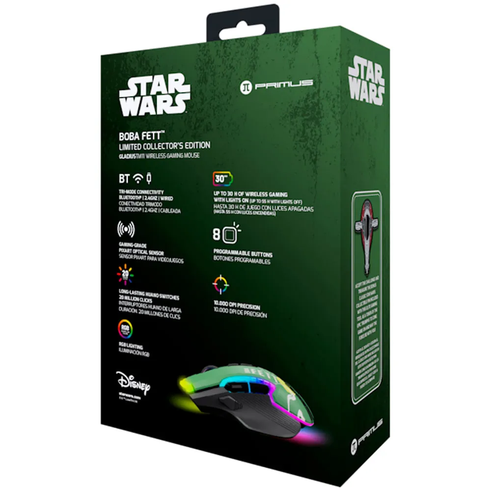 Mouse inalámbrico Primus Gladius TM11 PMO-S205BF, trimodo, 12K DPI, RGB, Boba Fett 5