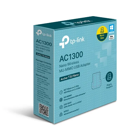 Adaptador de red USB AC1300 Nano TP-Link Wireless MU-MIMO, USB 2.0, 2.4 GHz, 5 GHz 5