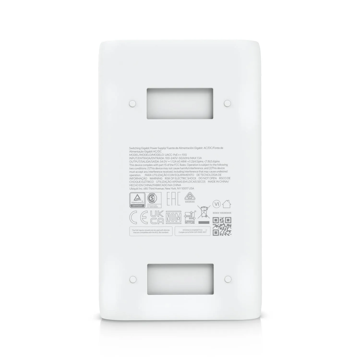 Adaptador Inyector PoE++ 10G de 60W Ubiquiti UACC?PoE++?10G – 54V DC a 1.12?A 8