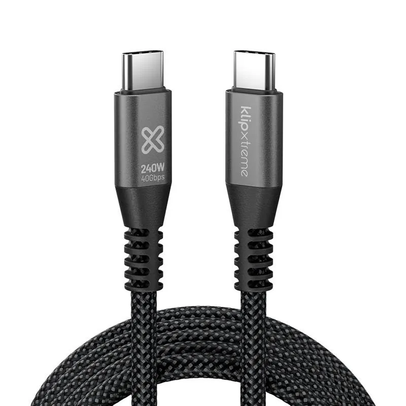 Cable USB-C Klip Xtreme KAC-850 1.8m negro – 240W PD 3.1 con 40Gbps trenzado y resistente 2