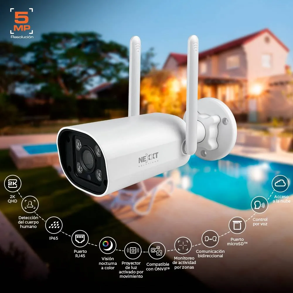 Cámara inteligente Wi-Fi para exteriores Nexxt Solutions Home, 2K, 5MP, detección, visión nocturna 2