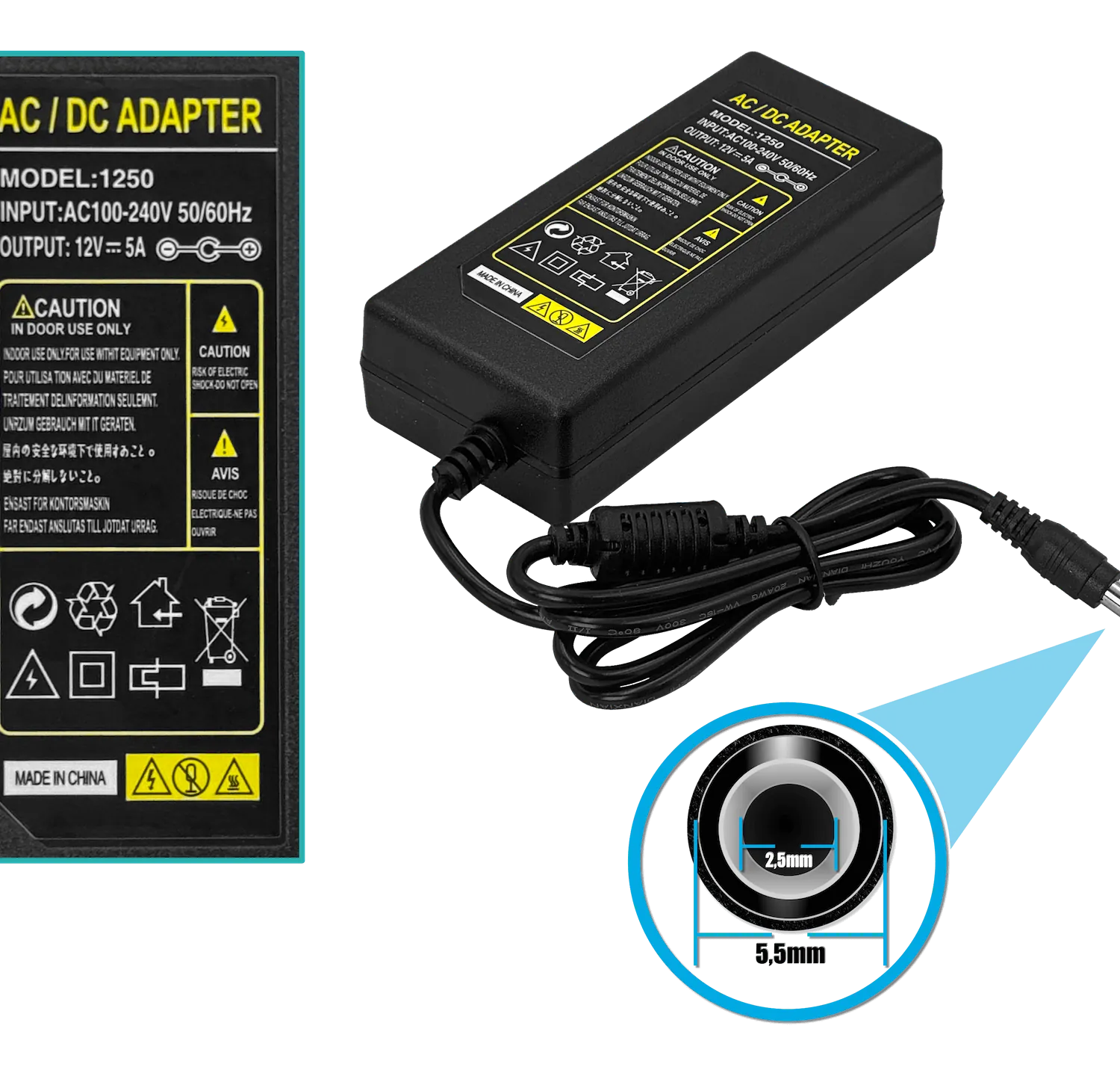 Fuente de Poder Switching 12V 5A 60W, Plug 5.5x2.5mm, Plástica Interior 2