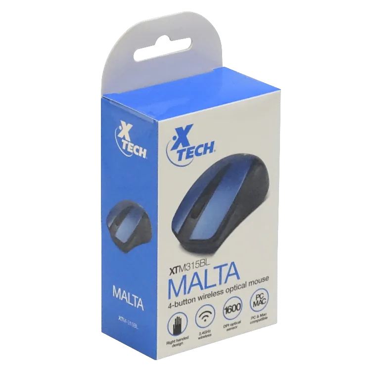 XTECH Mouse USB inalambrico inc-2xAAA 2,4GHz 4-botones Azul o Gris 4