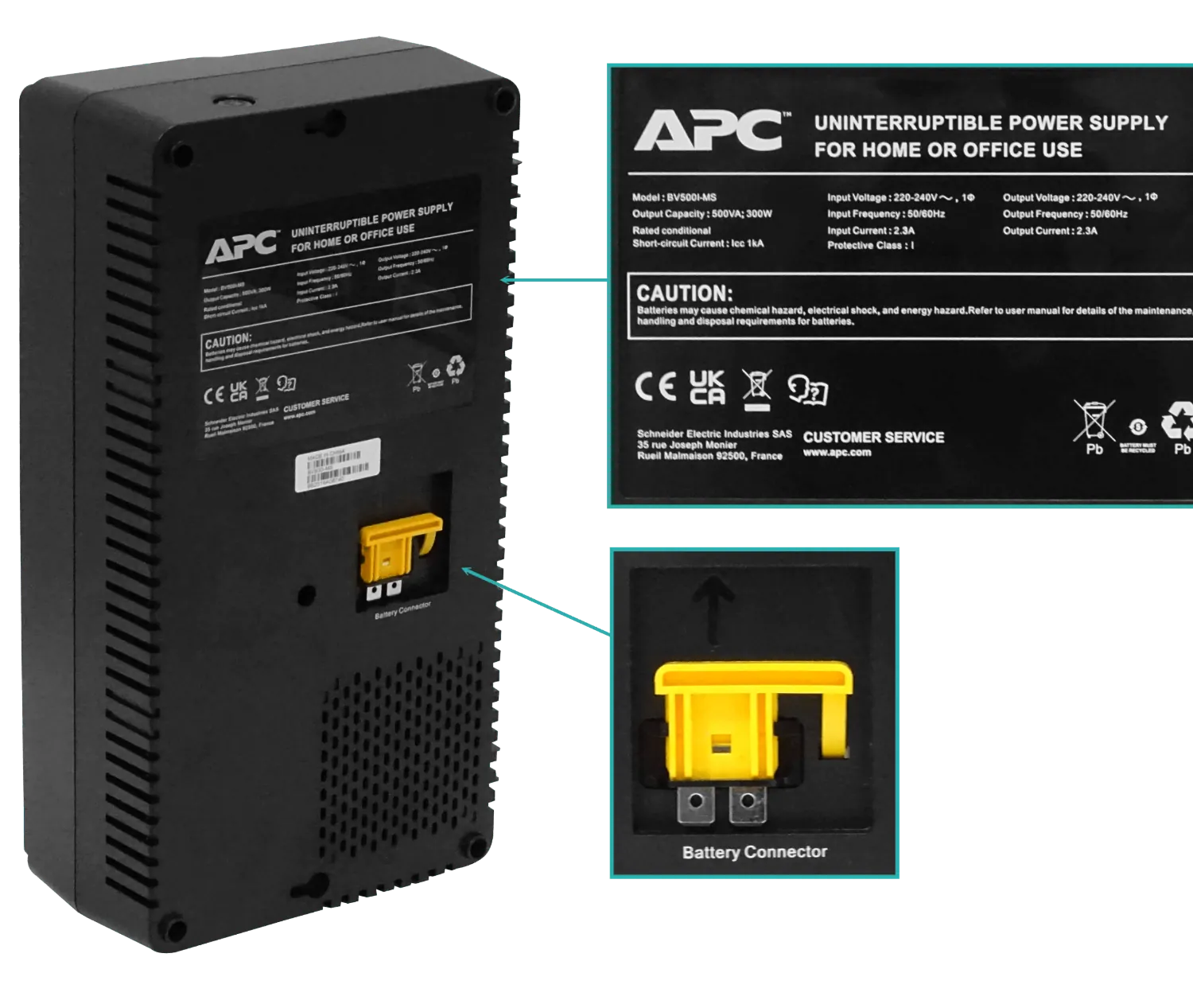 UPS APC BV500 Easy 500VA 300W, 32Wh 1x4.5Ah, 4 Tomas, Conector Anderson 7