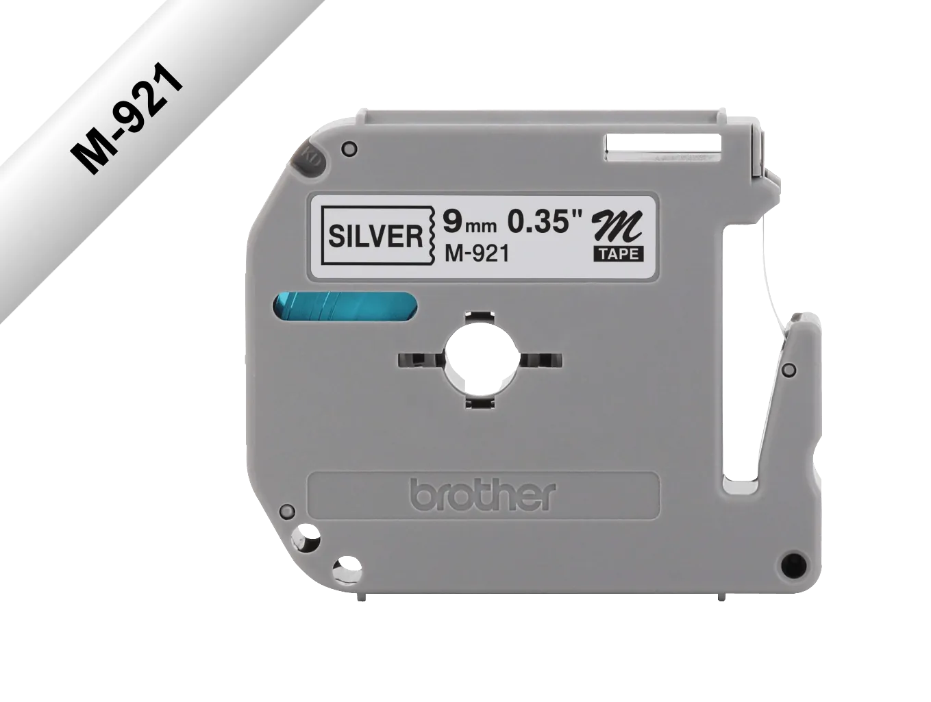 Cinta No Laminada Brother M921, Texto Negro sobre Fondo Plateado, 9mm, 8 Metros 2
