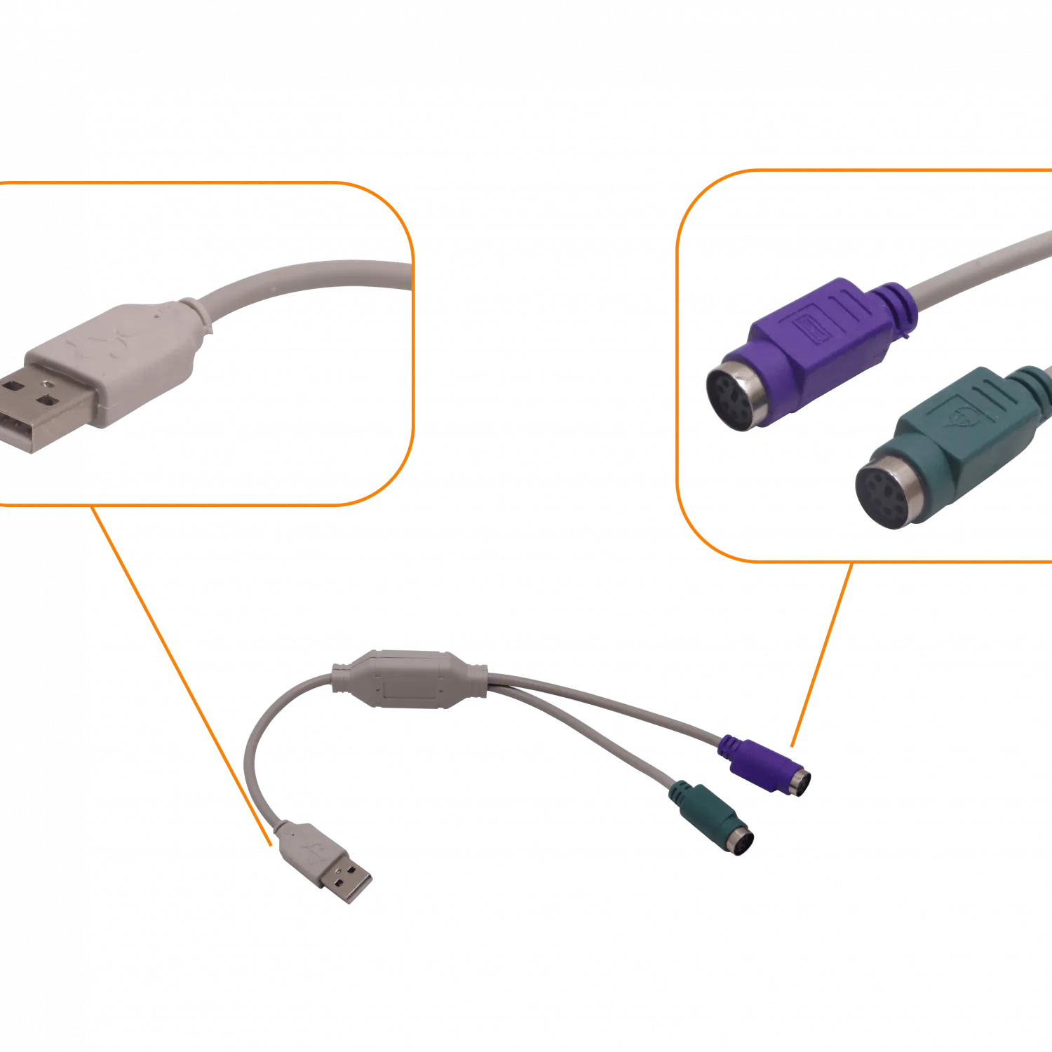 Adaptador USB-A-M a 2-PS2-H Teclado/Mouse USB-PS/2 2