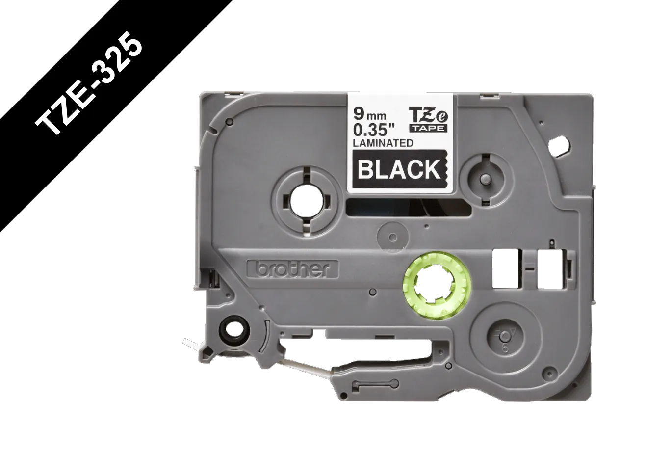 Cinta Laminada Brother TZE-325, Texto Blanco sobre Fondo Negro, Ancho 9mm, Longitud 8m 2