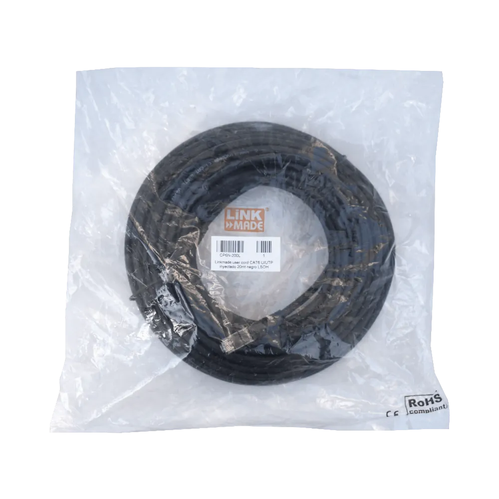 Cable Patch LINKMADE Cat6 20mt Negro LSZH Inyectado 3