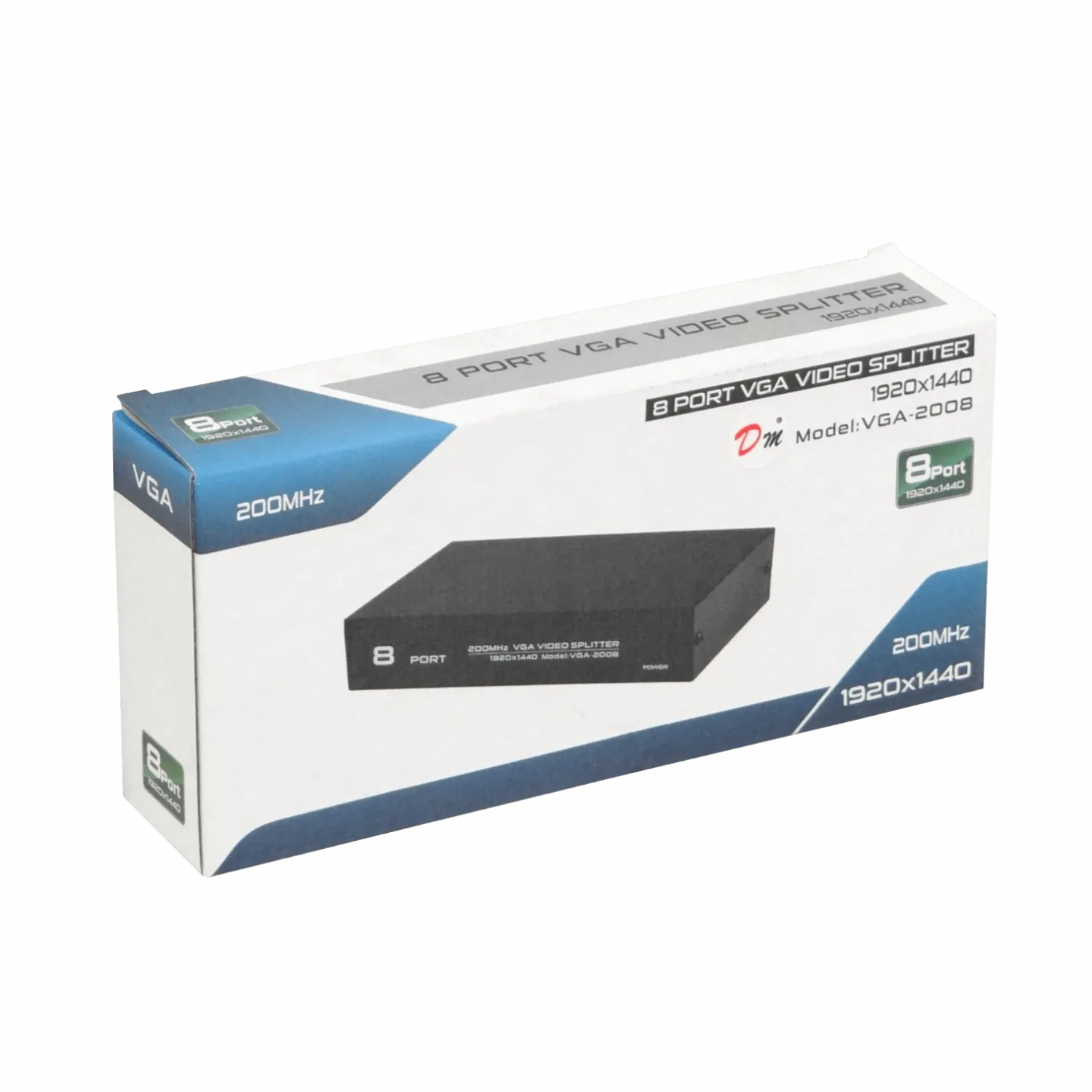 Splitter VGA VGA-2008, 1 Entrada Macho a 8 Salidas Hembra, 200MHz, con Fuente 5V 6