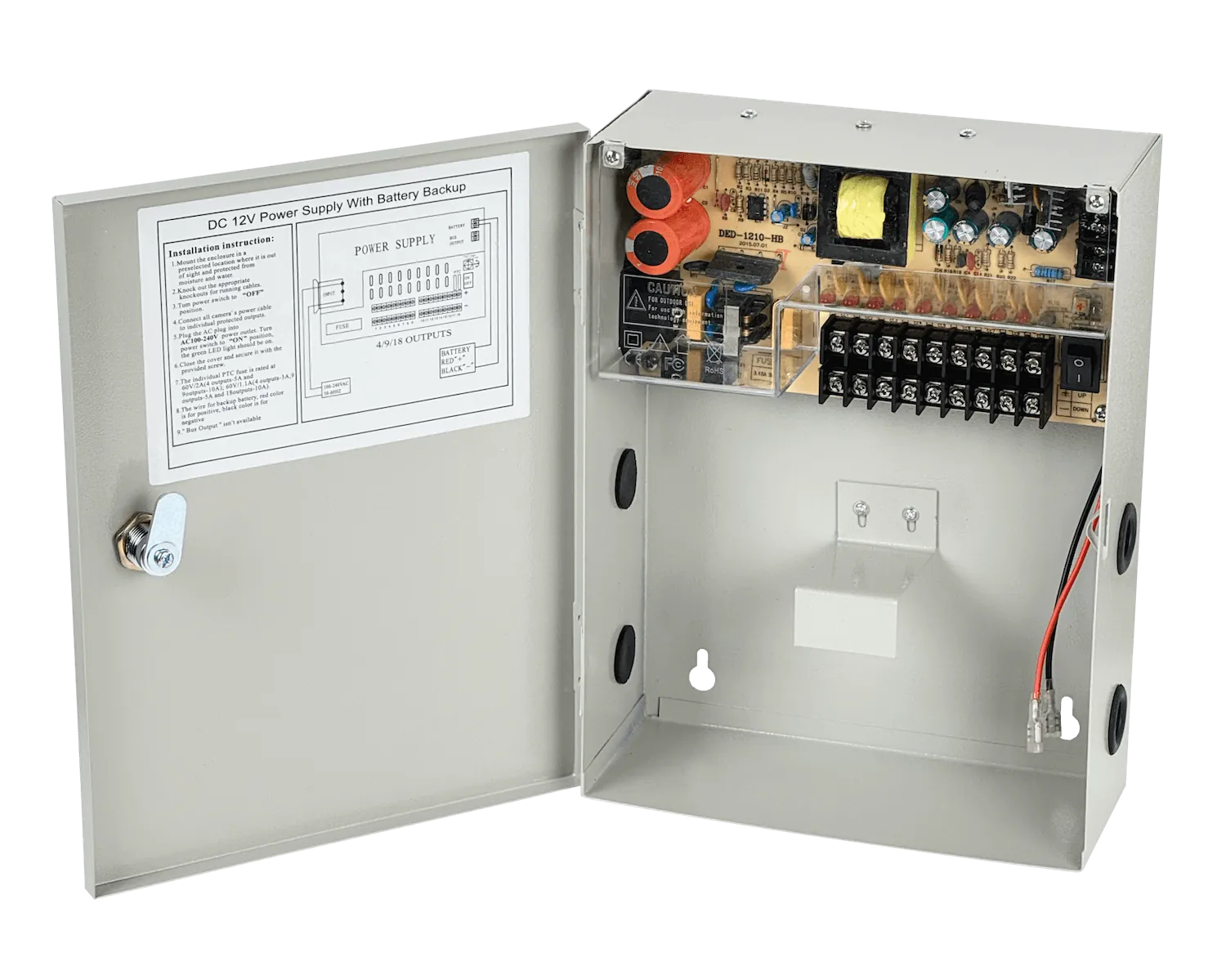 Fuente CCTV 12V 3A 9 Salidas con Gabinete Metálico y Llave 4