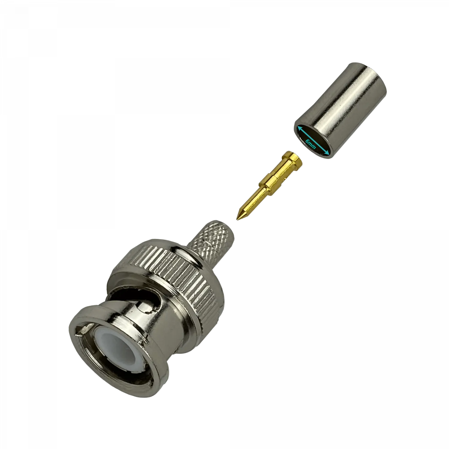 Conector BNC Macho BM2C para RG58/LMR195, crimpeable, níquel/pin dorado 2