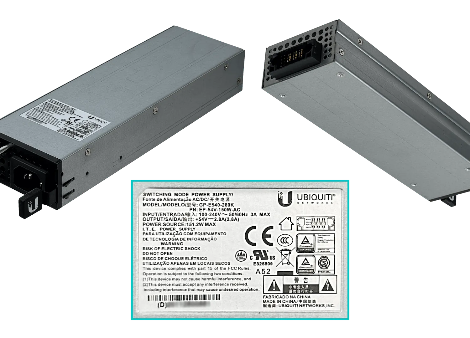 Fuente de Alimentación Modular de Alta Potencia para EdgePoint, Ubiquiti EdgePower 54V 150W 3