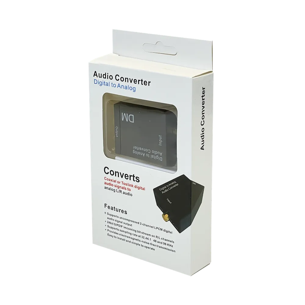 Convertidor TOSLINK-RCA Audio Óptico/Coaxial a 2 RCA-H, 5V, 51x42x26mm, Color Negro 3