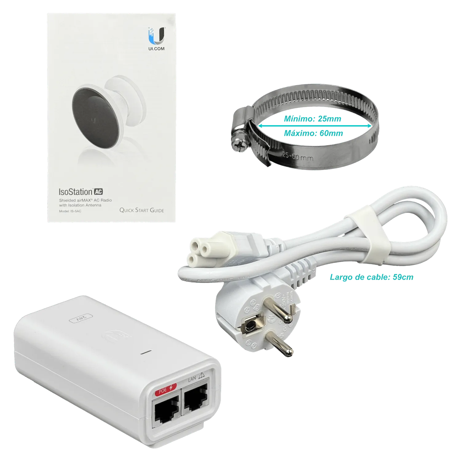 UBIQUITI 450mbps 1-1000 IsoStation 5GHz 14dBi 45x45º Cambiable c/PoE24 3