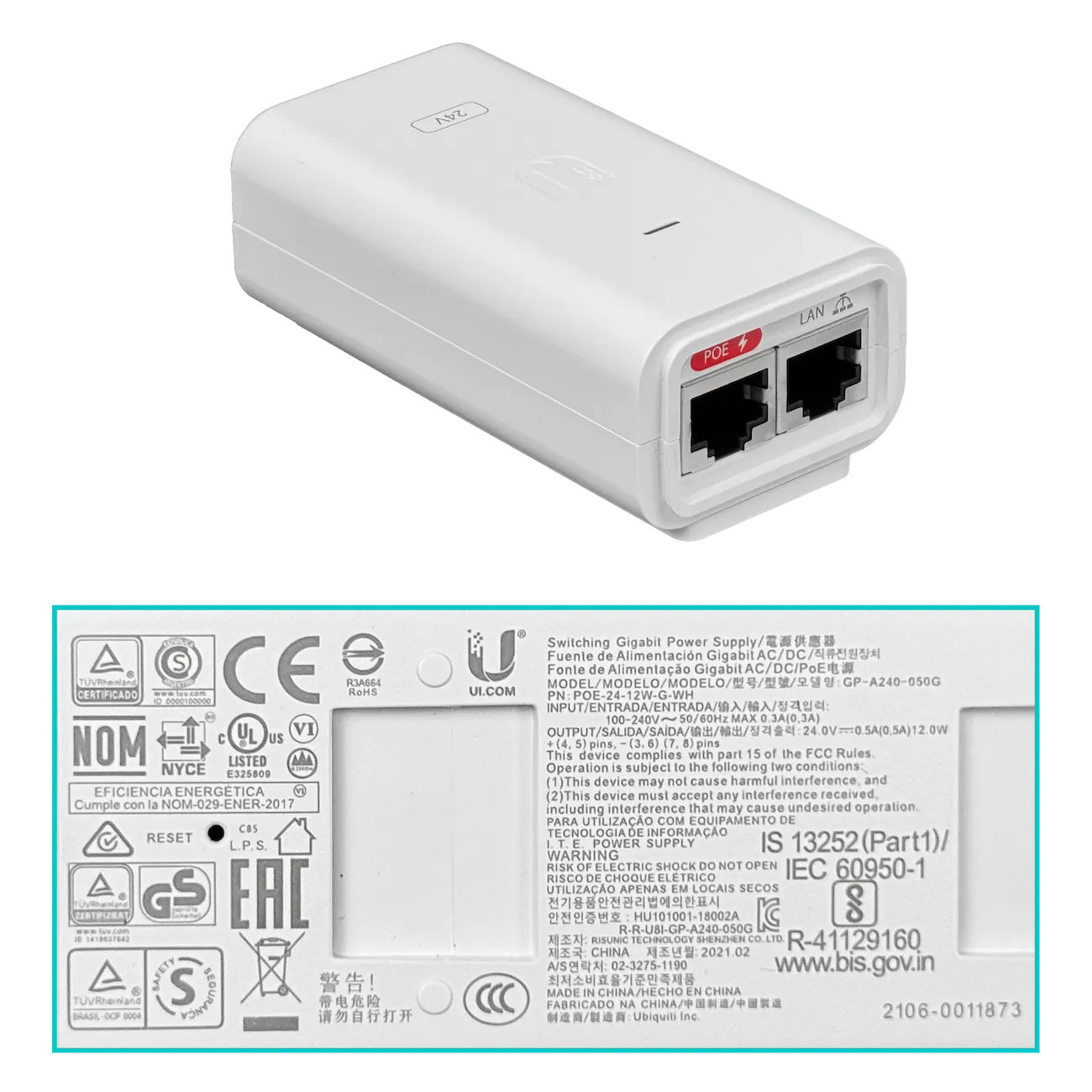 UBIQUITI 450mbps 1-1000 IsoStation 5GHz 14dBi 45x45º Cambiable c/PoE24 10