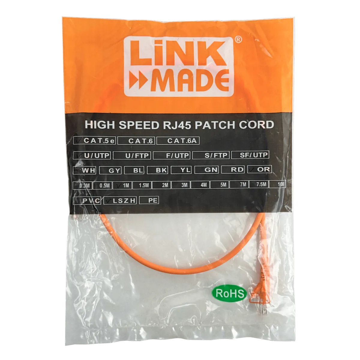Cable Patch LINKMADE Cat5e 1mt Naranjo LSZH Inyectado Multifilar 2