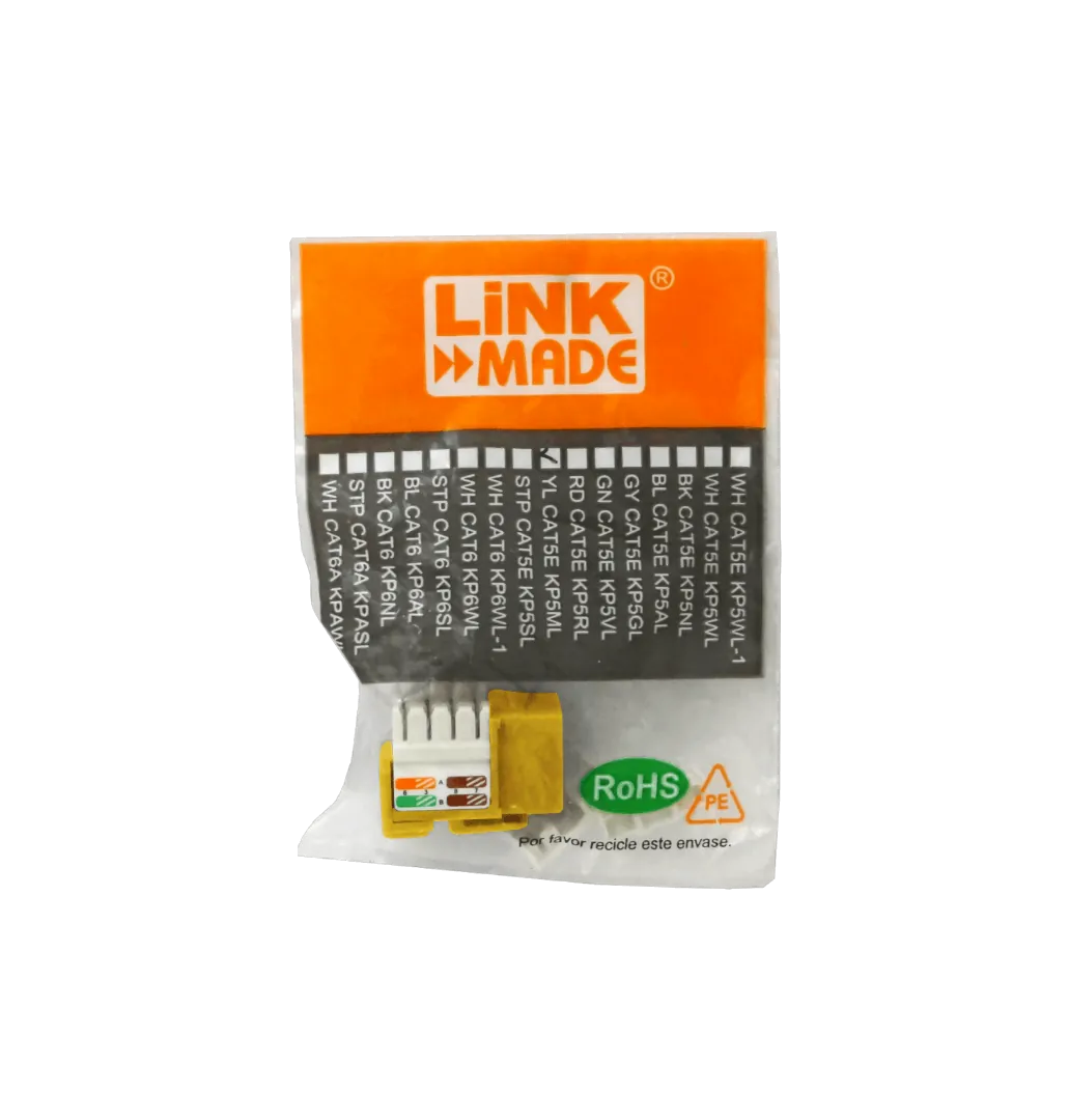 Keystone Punchable LINKMADE KP5ML Cat5E Amarillo U UTP RJ45 Conector Hembra 5