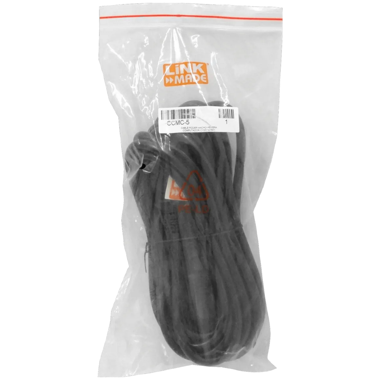 Cable de Poder 5m LINKMADE Macho-Hembra C13/C14 Negro 6A 3x1.0mm2 3