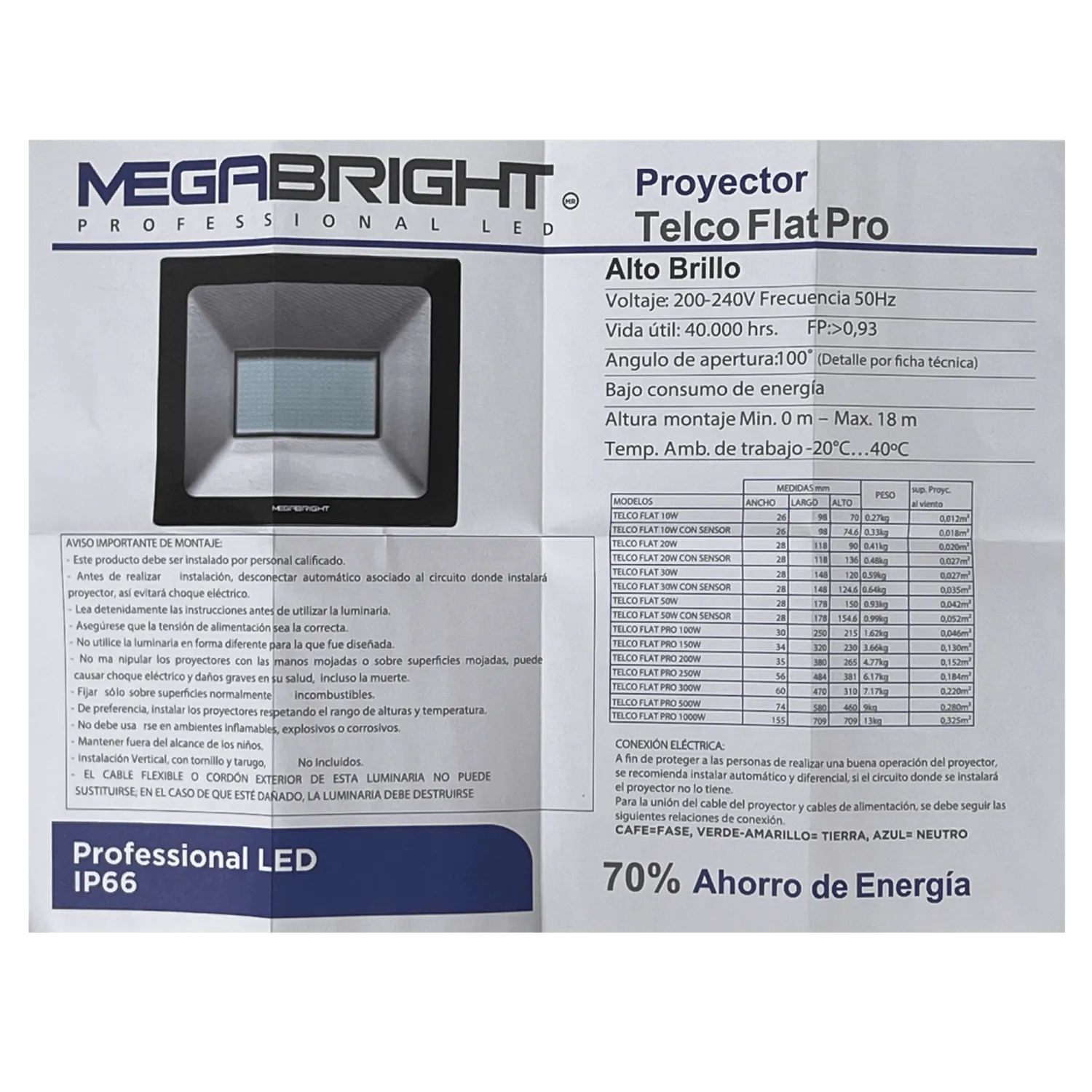 Lámpara LED Exterior 30W, Luz Blanca 6000K, 100°, 200-240V AC, IP65, Certificación SEC 3