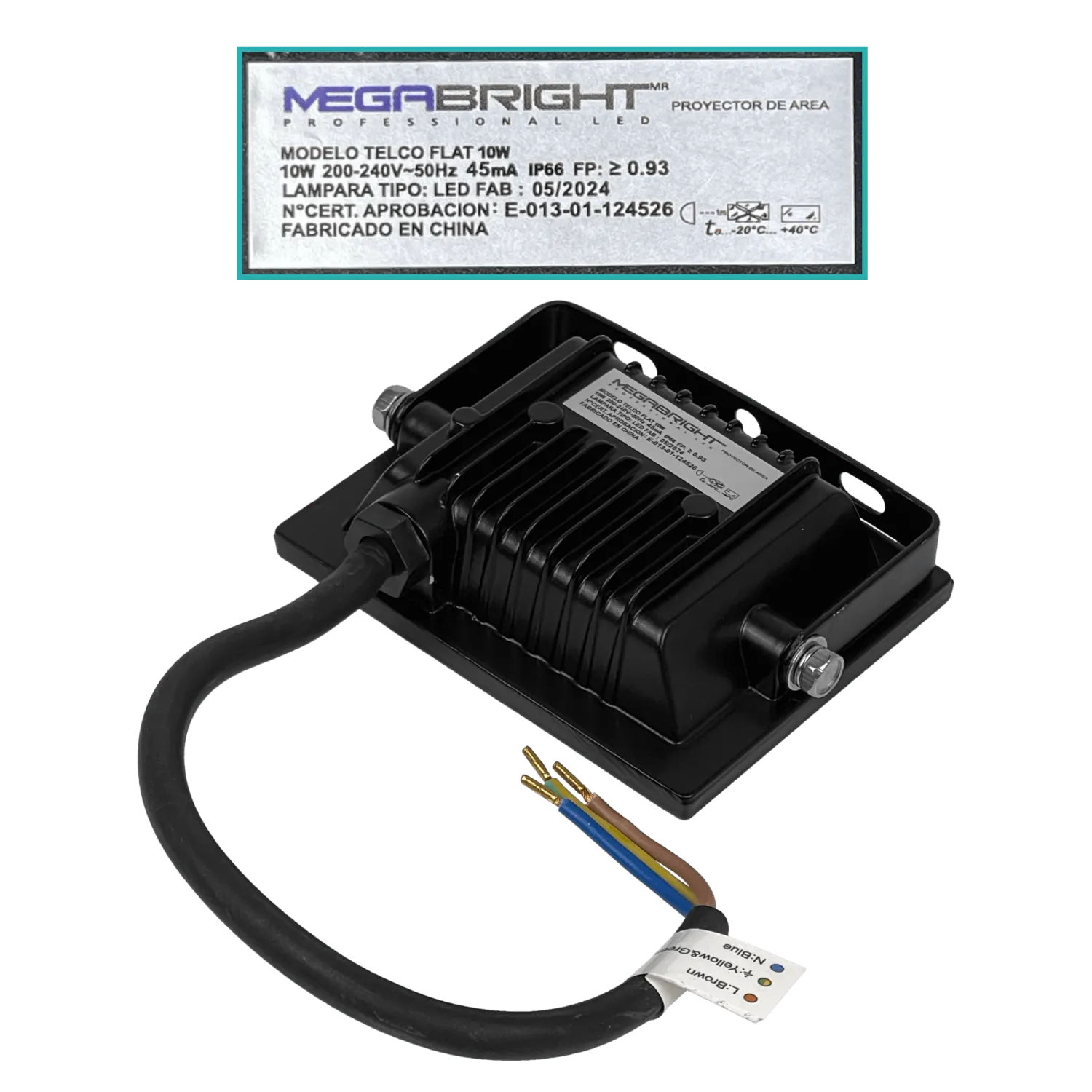 Lámpara LED Exterior, 10W, 6000K, 100°, 200-240V AC, IP65, Certificación SEC 2