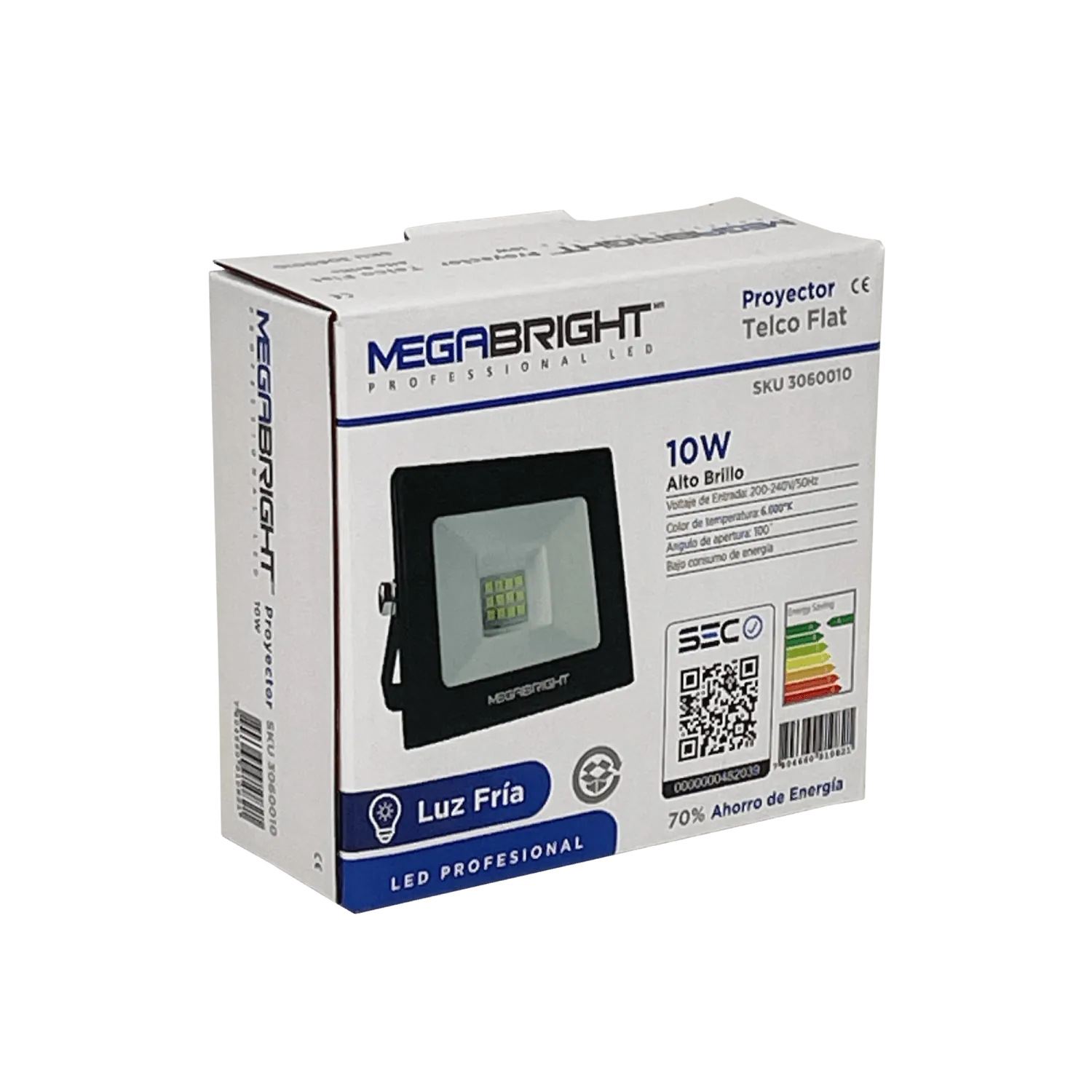 Lámpara LED Exterior, 10W, 6000K, 100°, 200-240V AC, IP65, Certificación SEC 5
