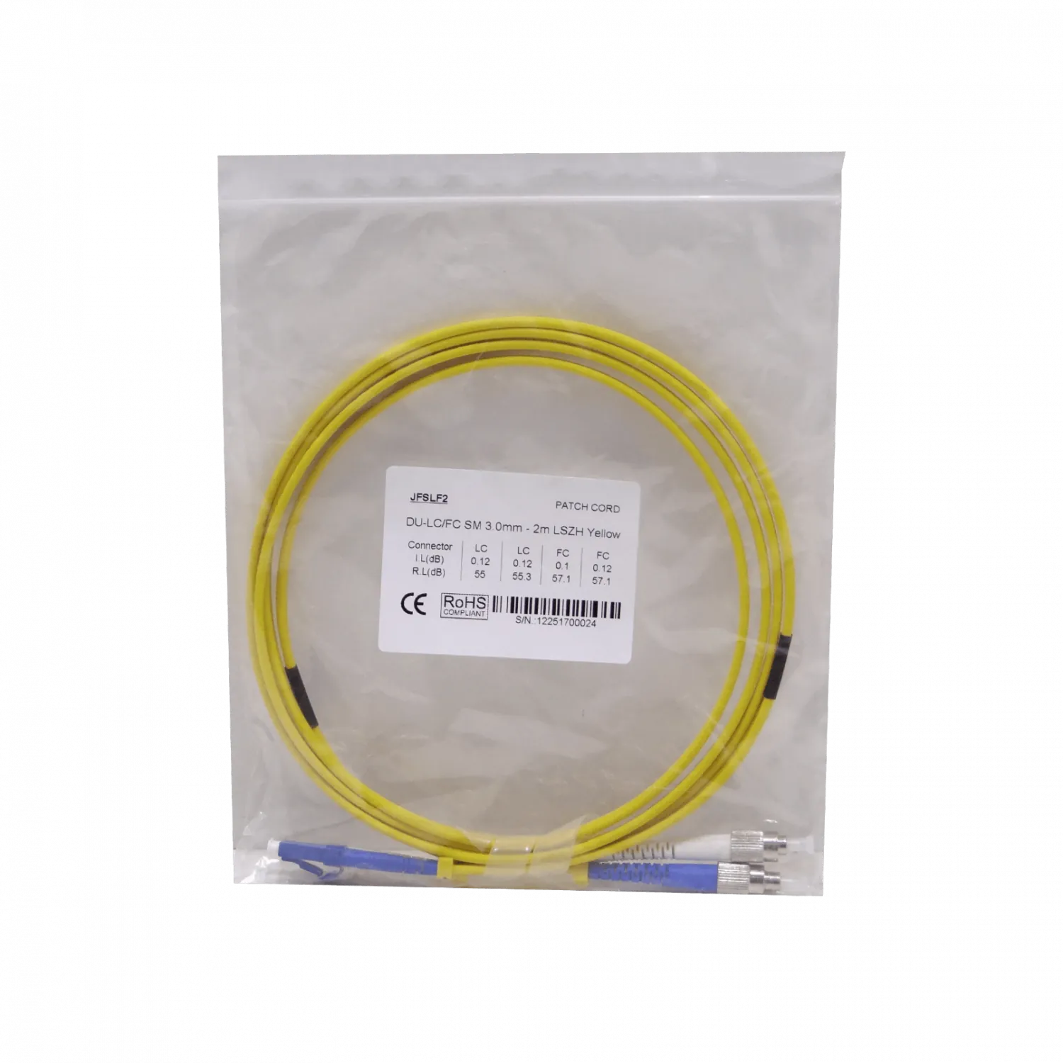 2mt LC-FC MonoModo SM Duplex Jumper Cable Fibra 9/125um LSZH 3