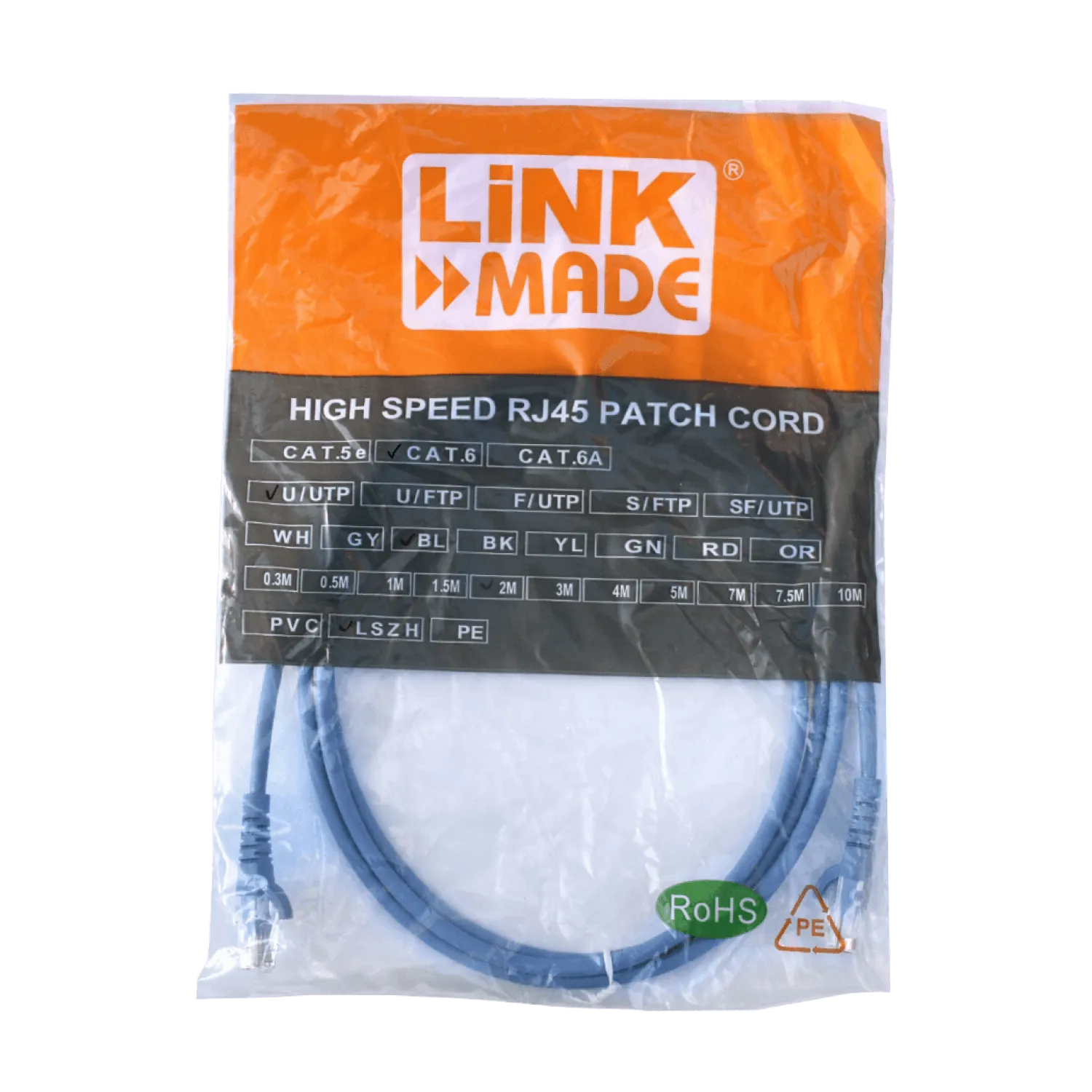 LINKMADE 2MT CAT6 AZUL LSZH CABLE PATCH INYECTADO MULTIFILAR 2