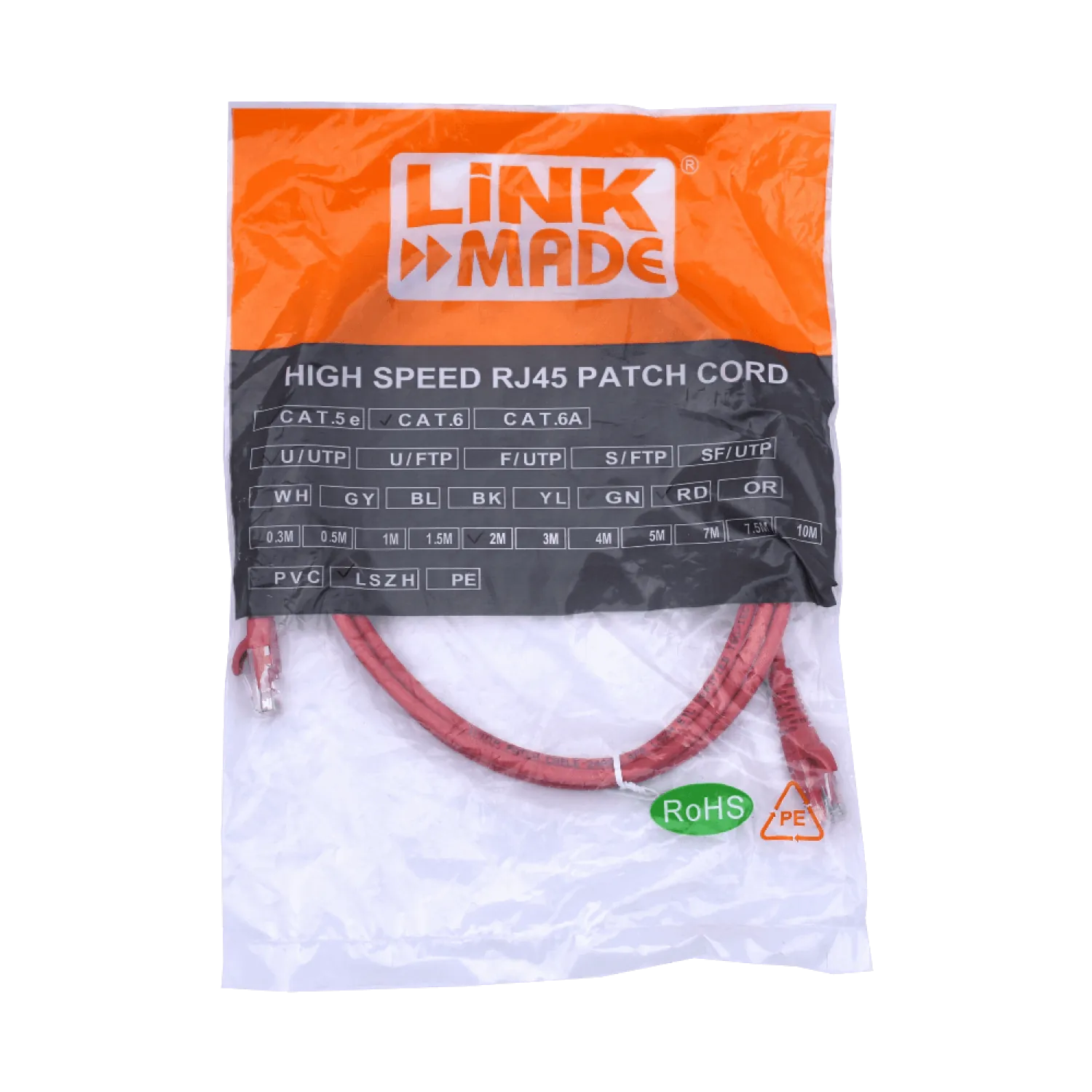 Cable Patch LINKMADE Cat6 Rojo LSZH 2 metros Inyectado Multifilar para Conexiones Fiables 2