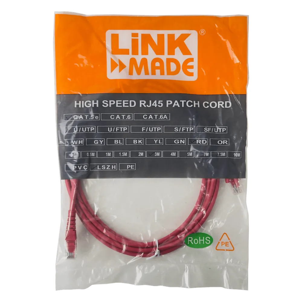 Cable Patch LINKMADE Cat5e 3mt Rojo LSZH Inyectado Multifilar 2