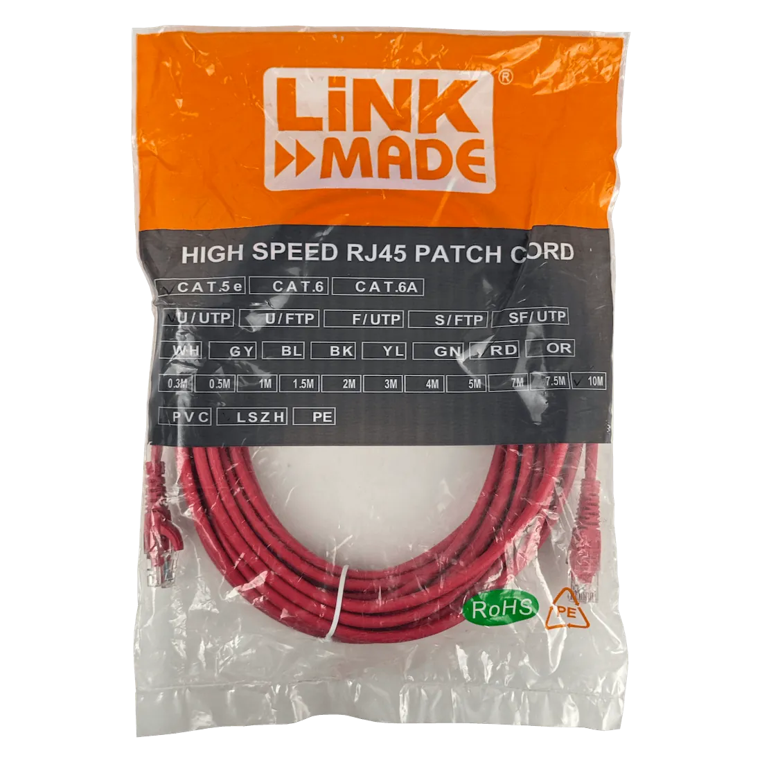 Cable Patch LINKMADE Cat5E Rojo LSZH, 10m, Inyectado, Multifilar 3