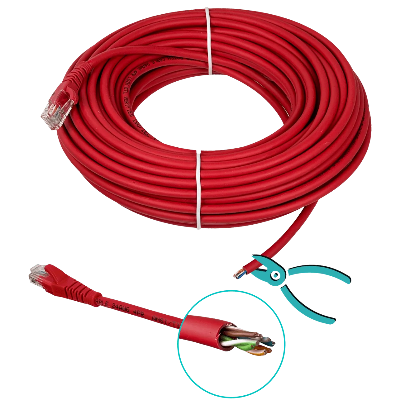 Cable Patch LINKMADE Cat5e 20mt Rojo LSZH Inyectado Multifilar 3