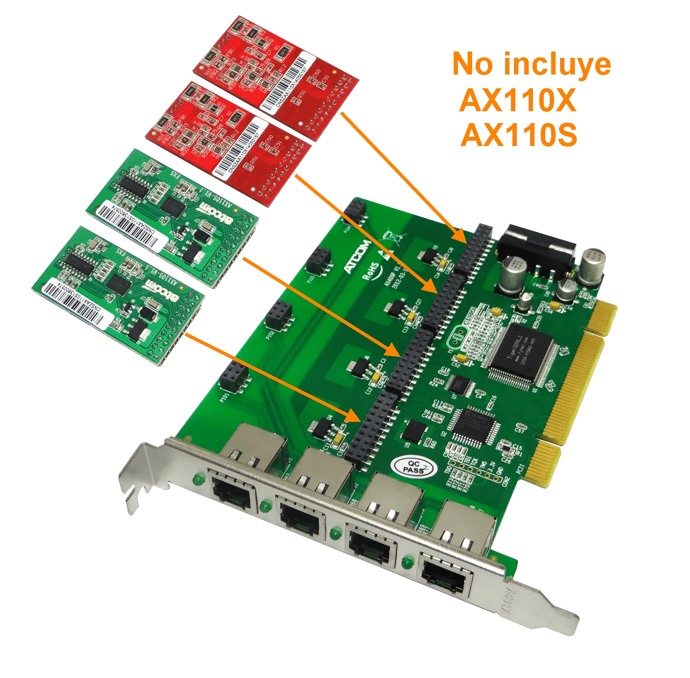 ATCOM PCI 4X 4-RJ11 REQ-AX110 3.3/5V 32BIT TARJETA ASTERISK 2