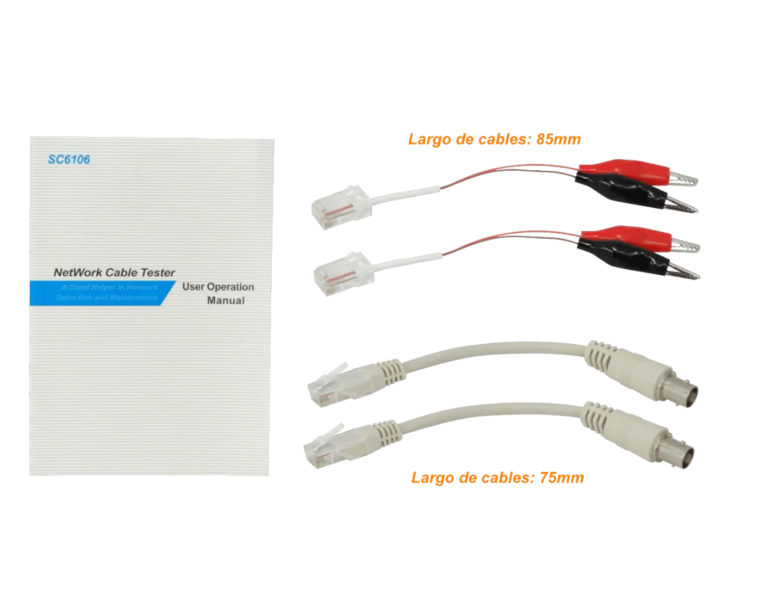 Tester 2-RJ45 BNC Pinzas c/Display c/Audio req-4-AAA 2