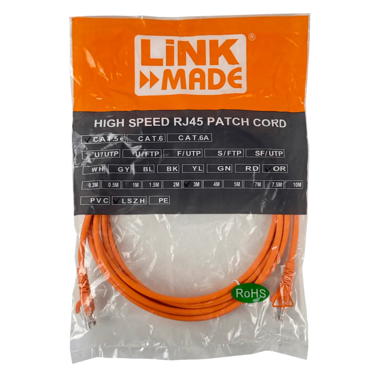 Cable Patch LINKMADE Cat5e 3mt Naranjo LSZH Inyectado Multifilar 4
