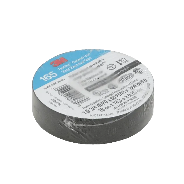 Cinta Huincha Aisladora 3M165 Negra, 18 Metros, PVC 19mm 0,15mm 600V 0-90ºC 3