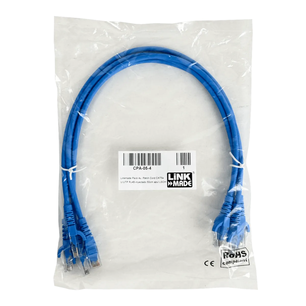 Pack x4 Cable Patch LINKMADE Cat5e 0.5mt Azul LSZH Inyectado Multifilar 4