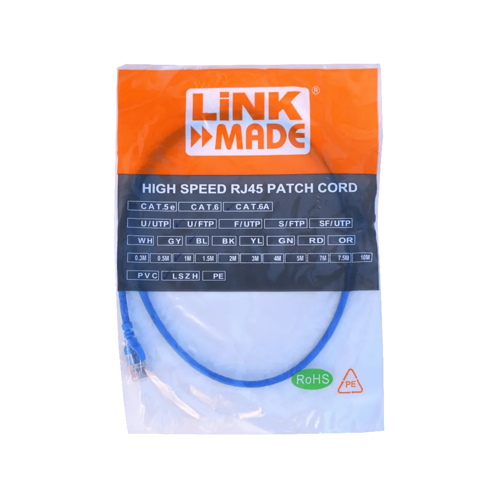 Cable Patch LINKMADE Cat6a Azul LSZH U/FTP 1m Inyectado Multifilar de Alta Velocidad 4
