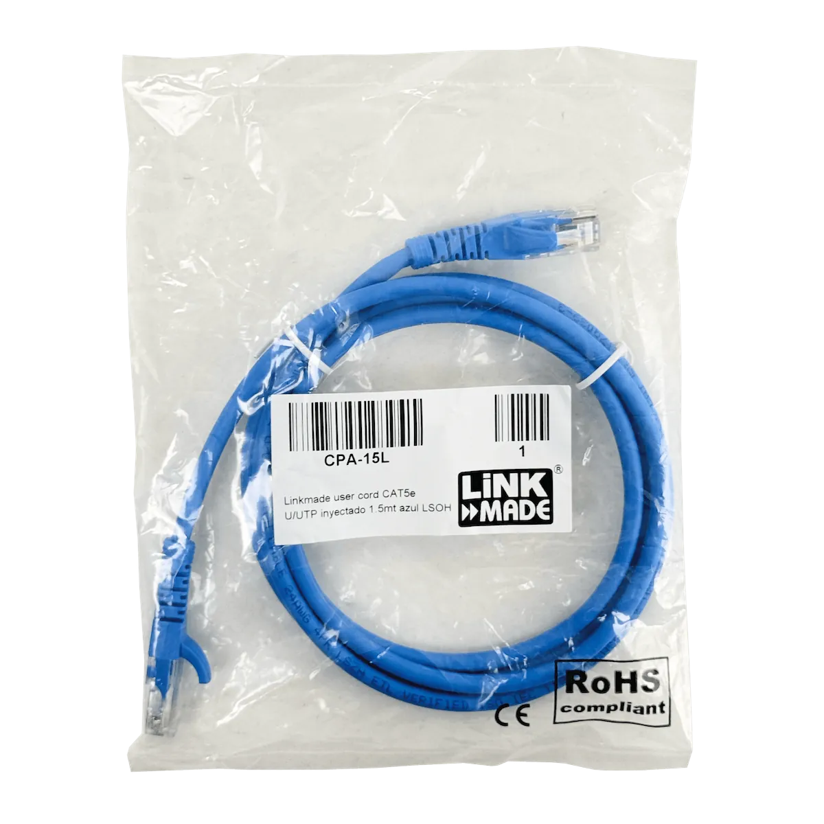 Cable Patch LINKMADE Cat5E Azul LSZH, 1.5m, Inyectado, Multifilar 2