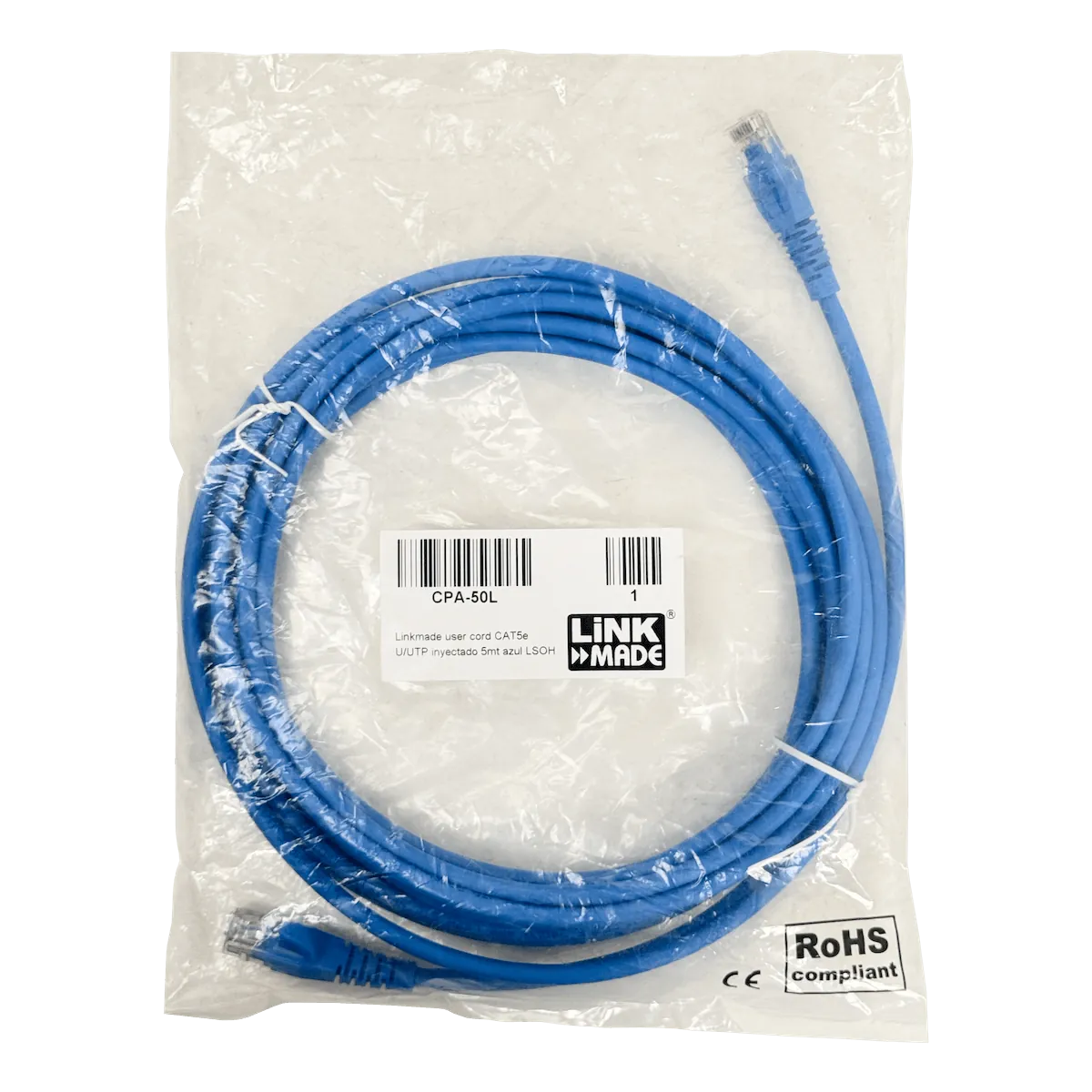Cable Patch LINKMADE Cat5e 5mt Azul LSZH Inyectado Multifilar 2