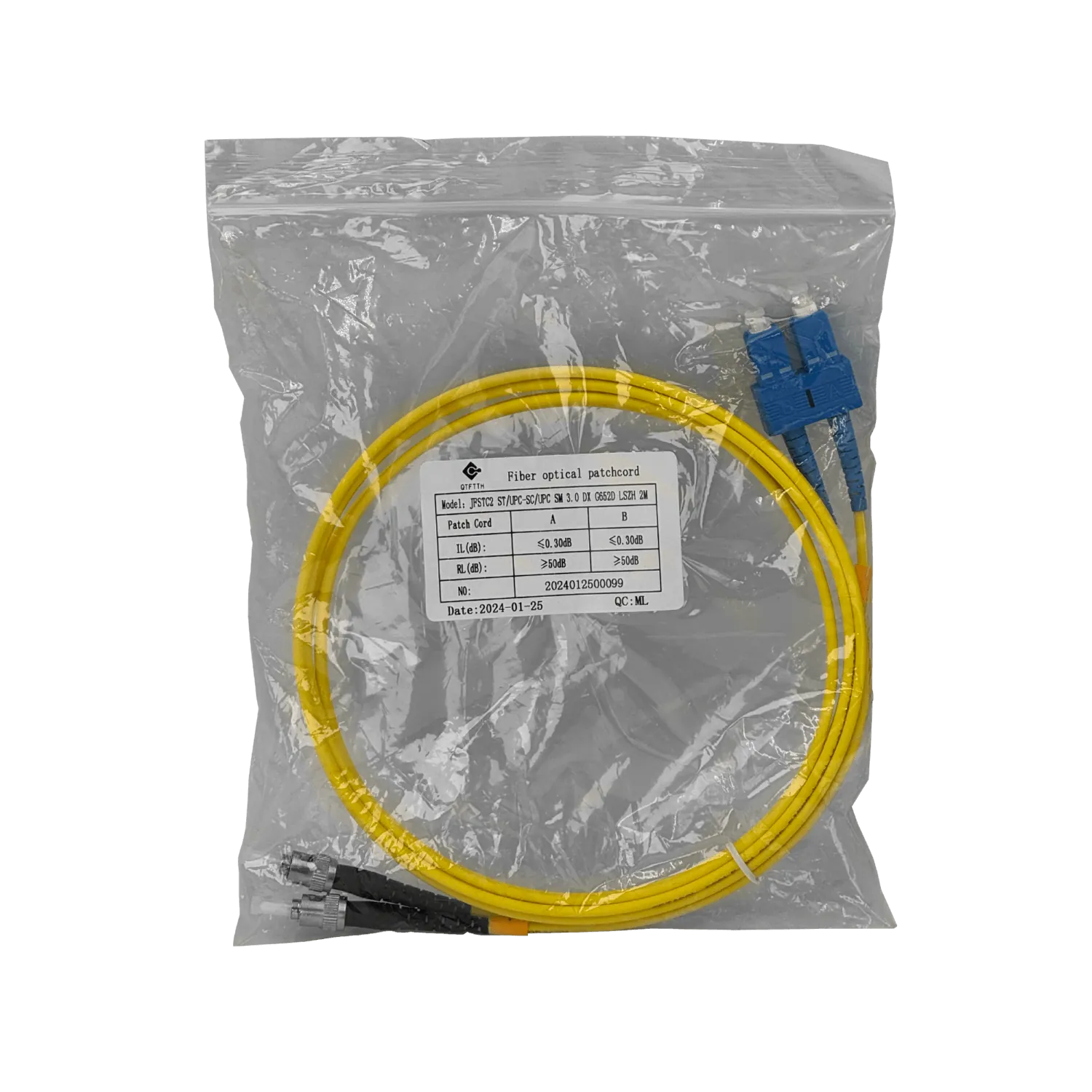 2mt ST/UPC-SC/UPC MonoModo SM Duplex Jumper Cable Fibra 9/125um 3mm 2