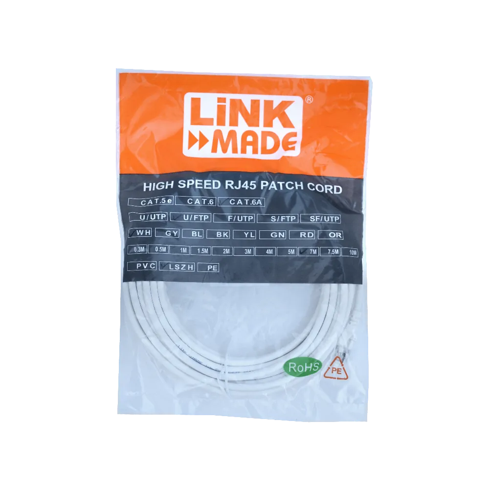 Cable Patch LINKMADE Cat6a U/FTP 7mt Blanco LSZH Inyectado Multifilar 3