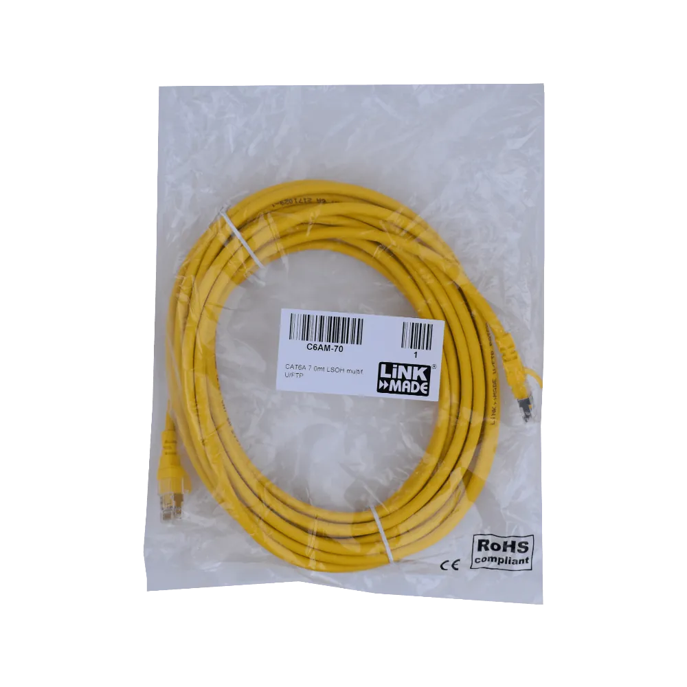 Cable Patch LINKMADE Cat6a U/FTP 7mt Amarillo LSZH Inyectado Multifilar 3