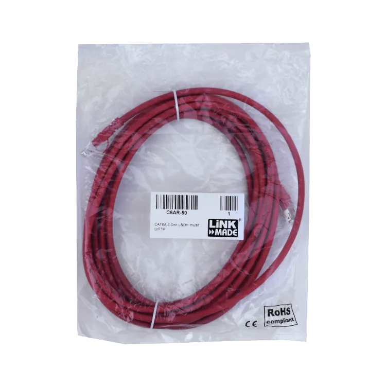 Cable Patch LINKMADE Cat6a U/FTP 5mt Rojo LSZH Inyectado Multifilar 3