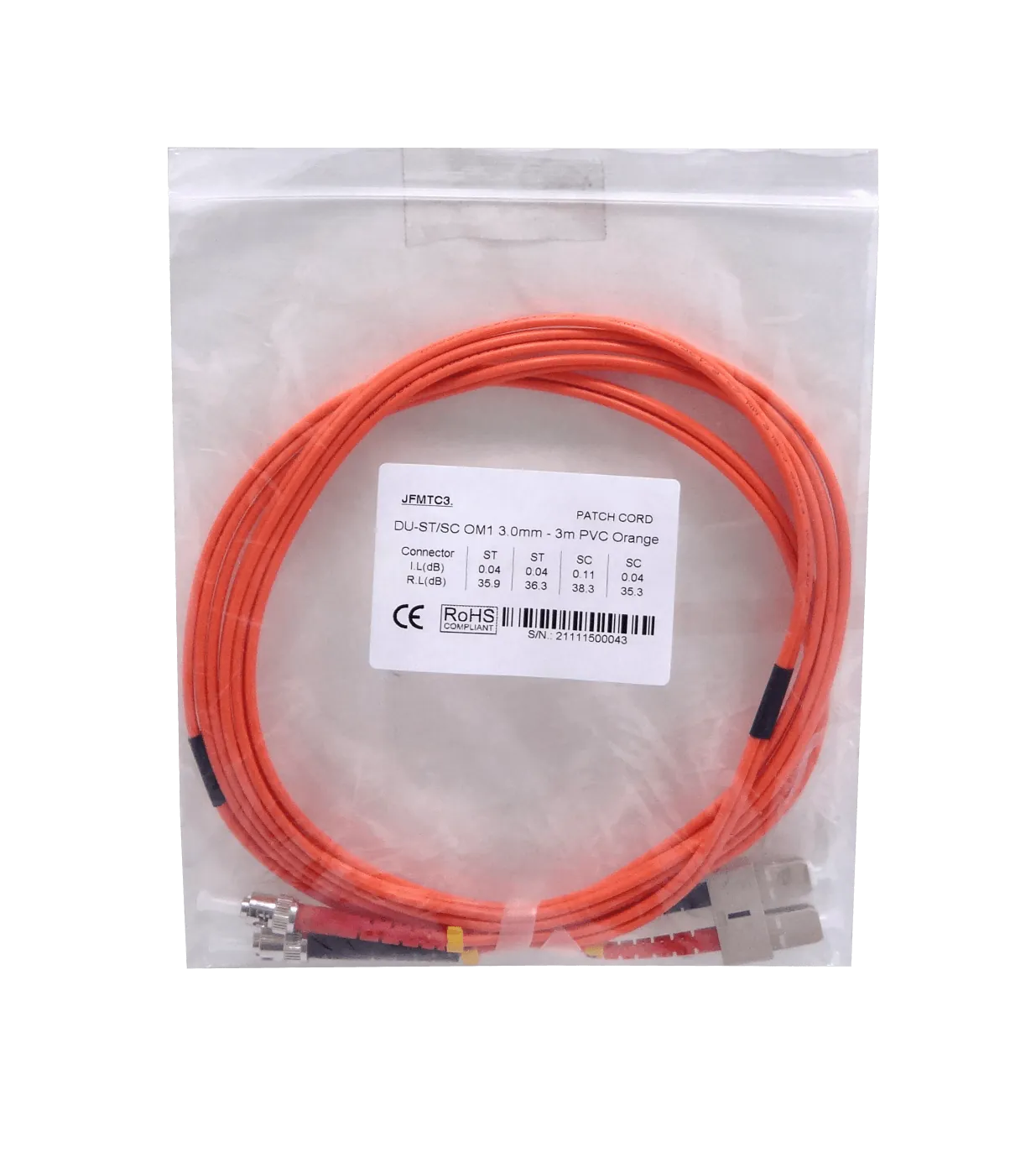 3mt ST-SC OM1 MultiModo MM Duplex Jumper Fibra 62.5/125um LSZH 3