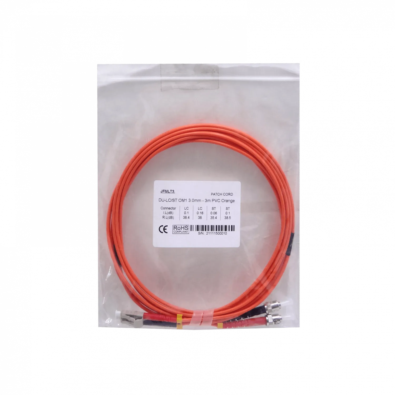 3mt LC-ST OM1 MultiModo MM Duplex Jumper Fibra 3.0mm 62.5/125um LSZH 2